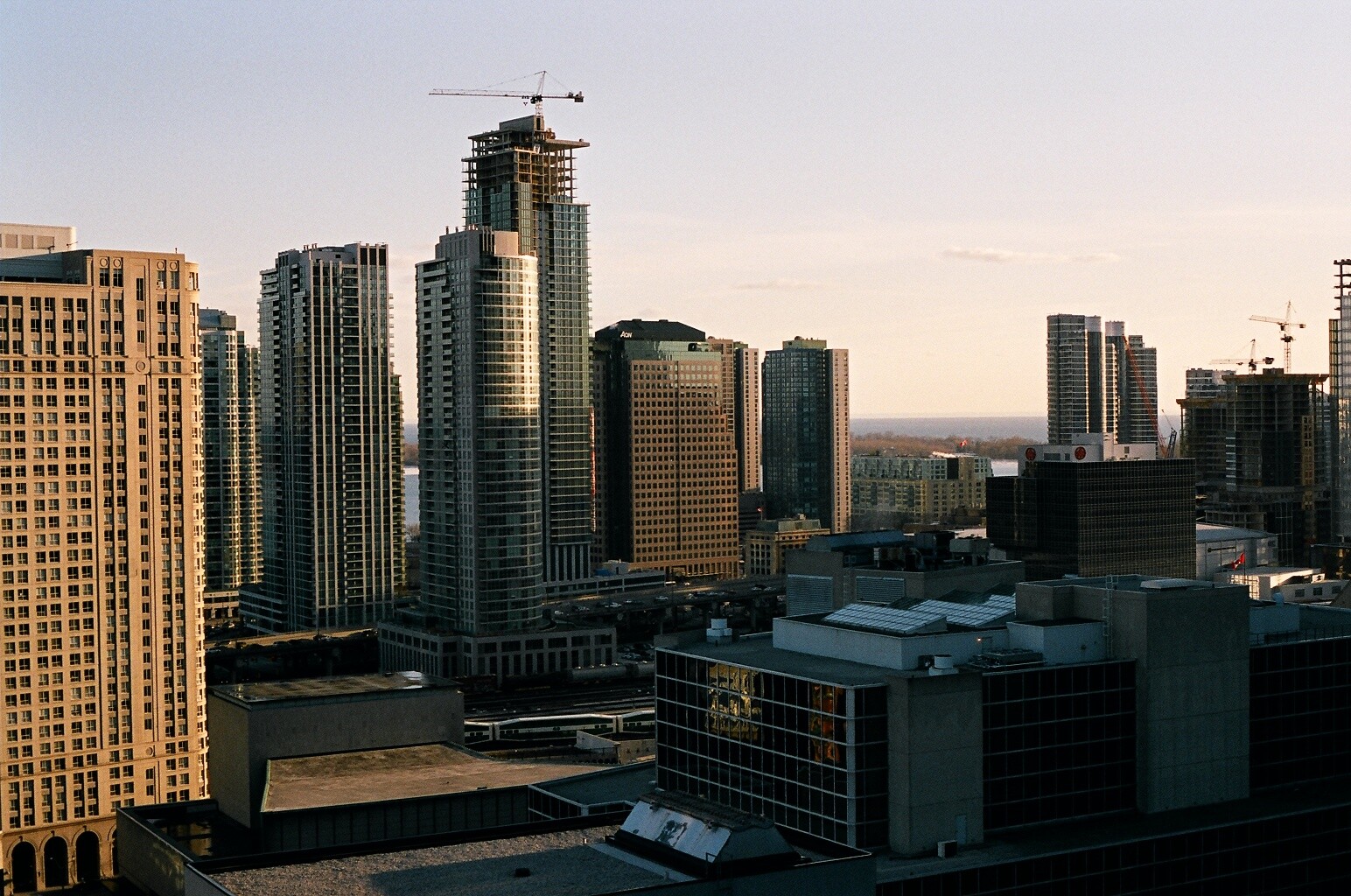 Sunset over Toronto condo construction